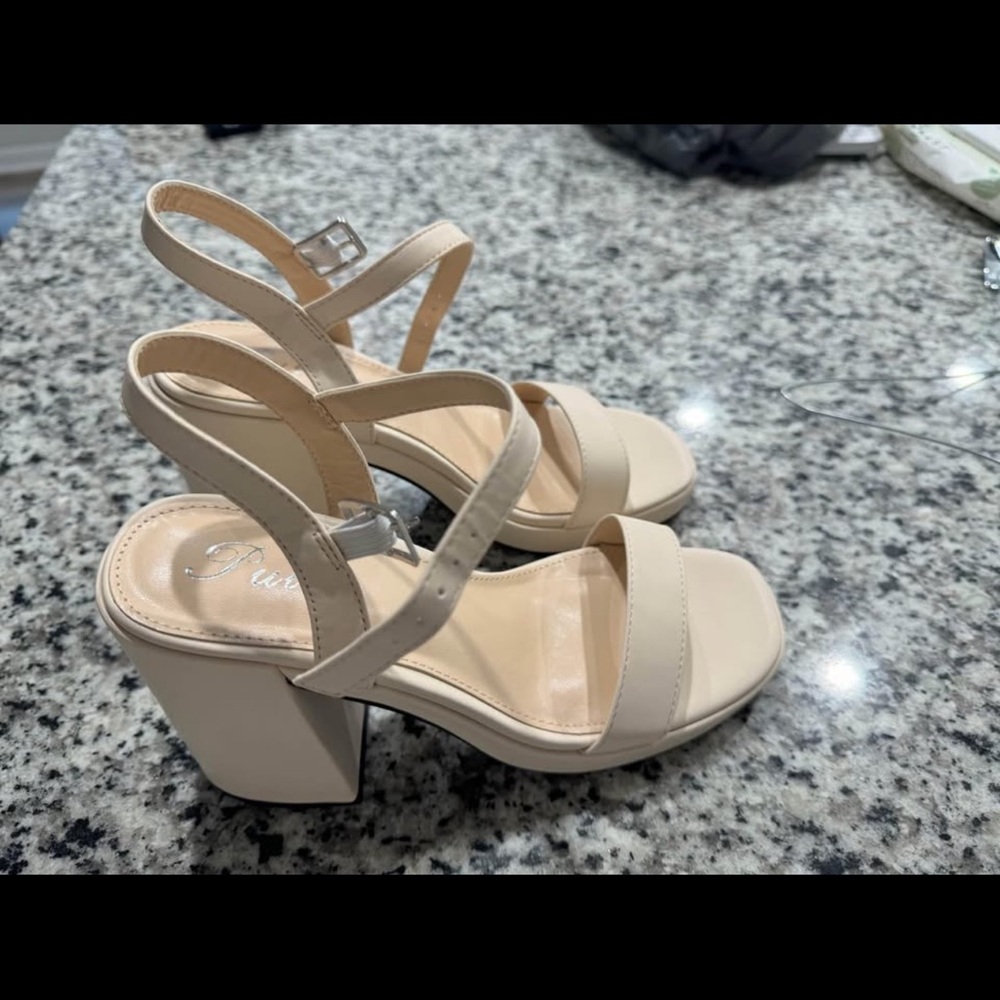 Elegant Cream Block Heel Sandals